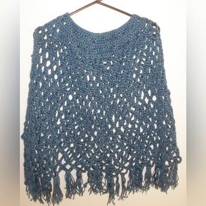 Homemade Blue Crocheted Knit Sweater - NEW